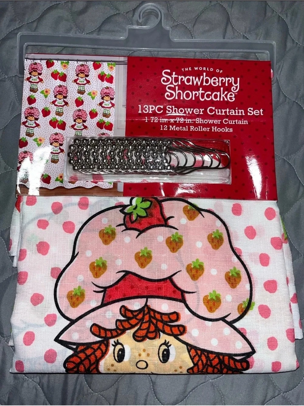 Strawberry Shortcake Pink Dots Shower Curtain  13 PC 72”x 72” NWT